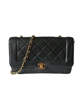 Chanel Diana Style Flap Bag Black Lambskin Medium CC Gold Chain and Hardware